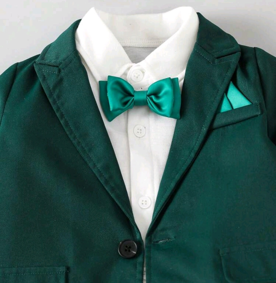 4PCS Gentleman Suit Forest Green and White  #2000106