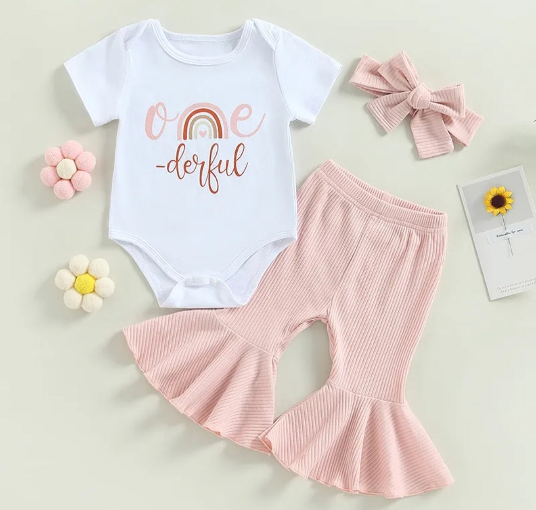 One Derful Birthday Romper,  Bellbottoms and Headband #1000579