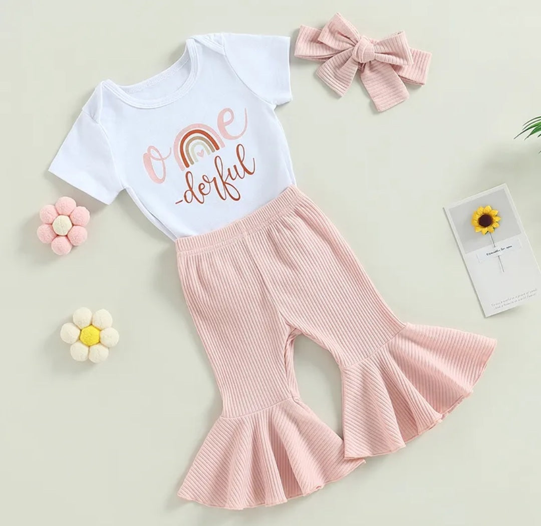 One Derful Birthday Romper,  Bellbottoms and Headband #1000579