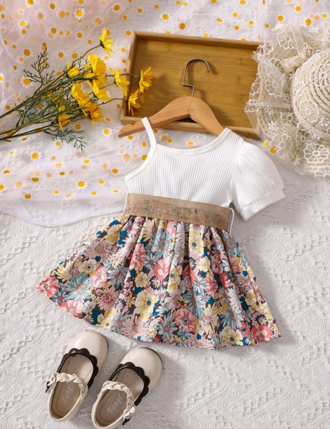 Floral Puff Sleeve Dress and Belt #10011