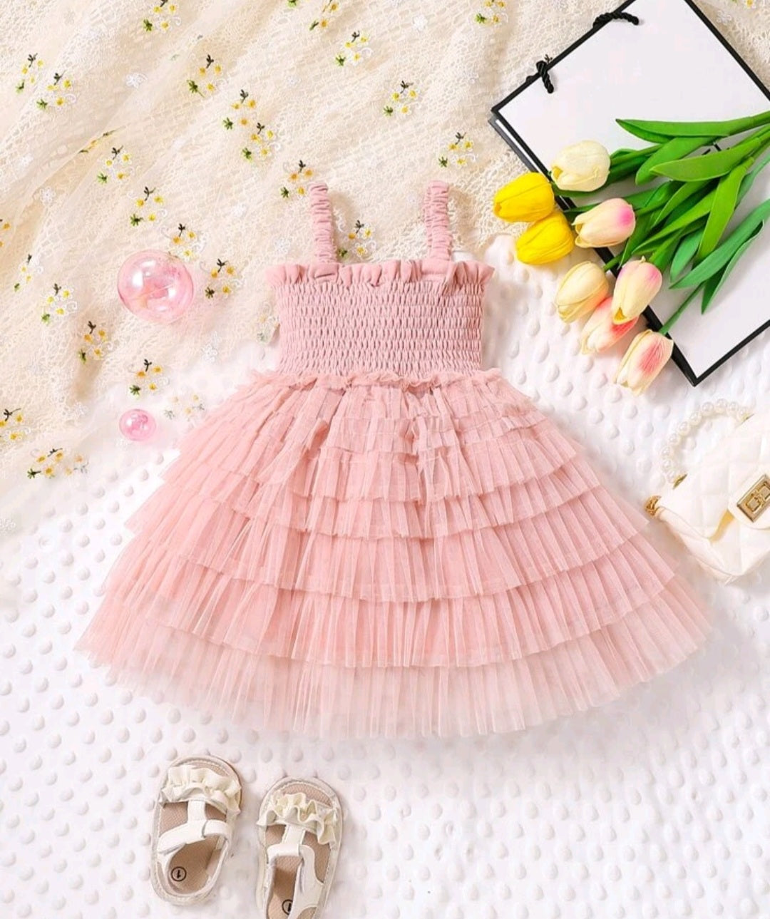 Pink Mesh Layered Dress #10012