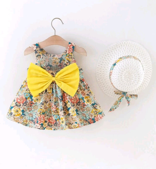 Floral Dress with Big Bow and Hat #1002