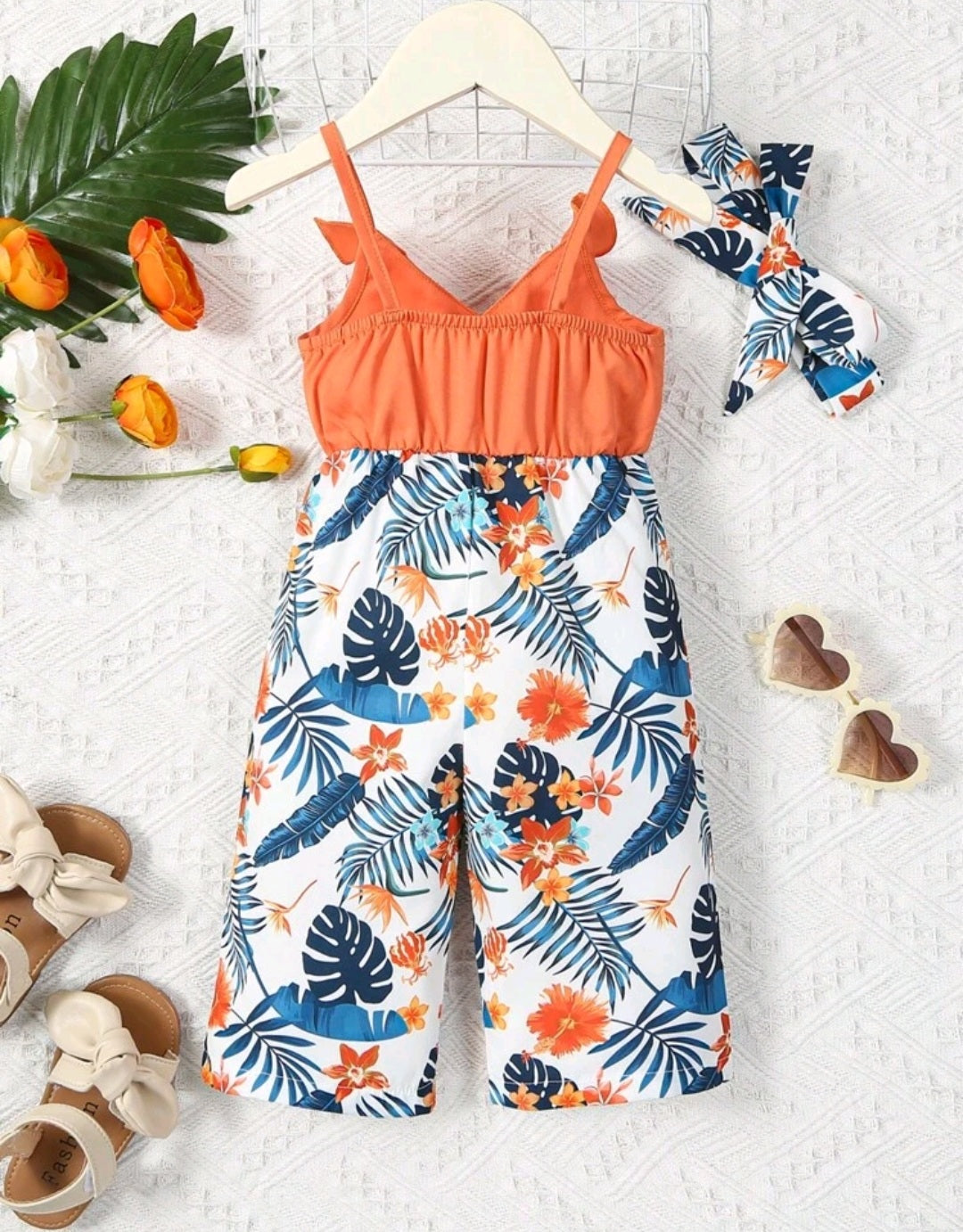 Tropical Ruffle Jumpsuit and Headband #1005