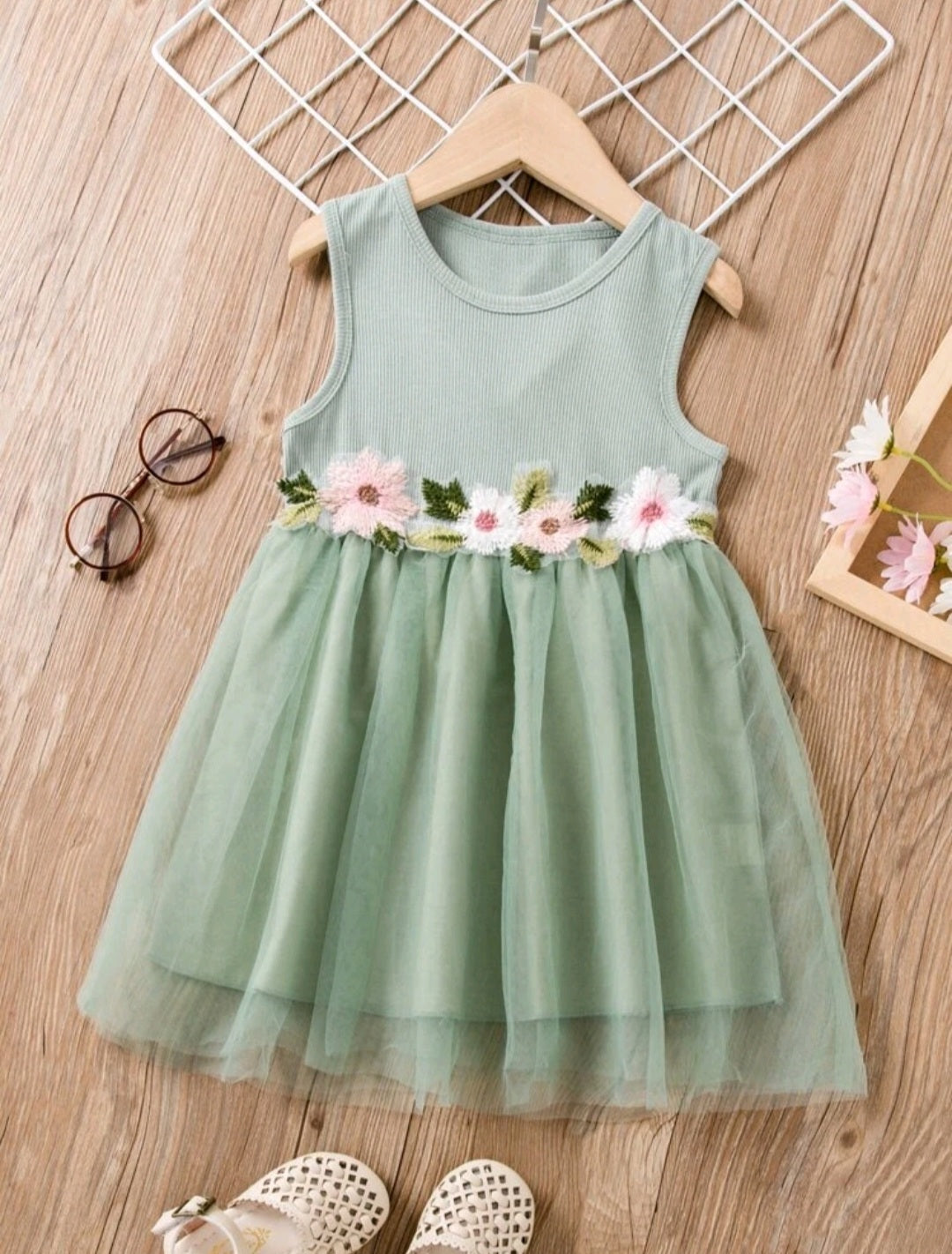 Mint Ribbed Floral Dress #10026