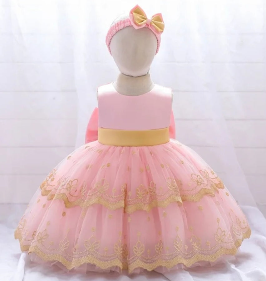 Pink and Gold Special Occasions Dress with Headband  #1001117