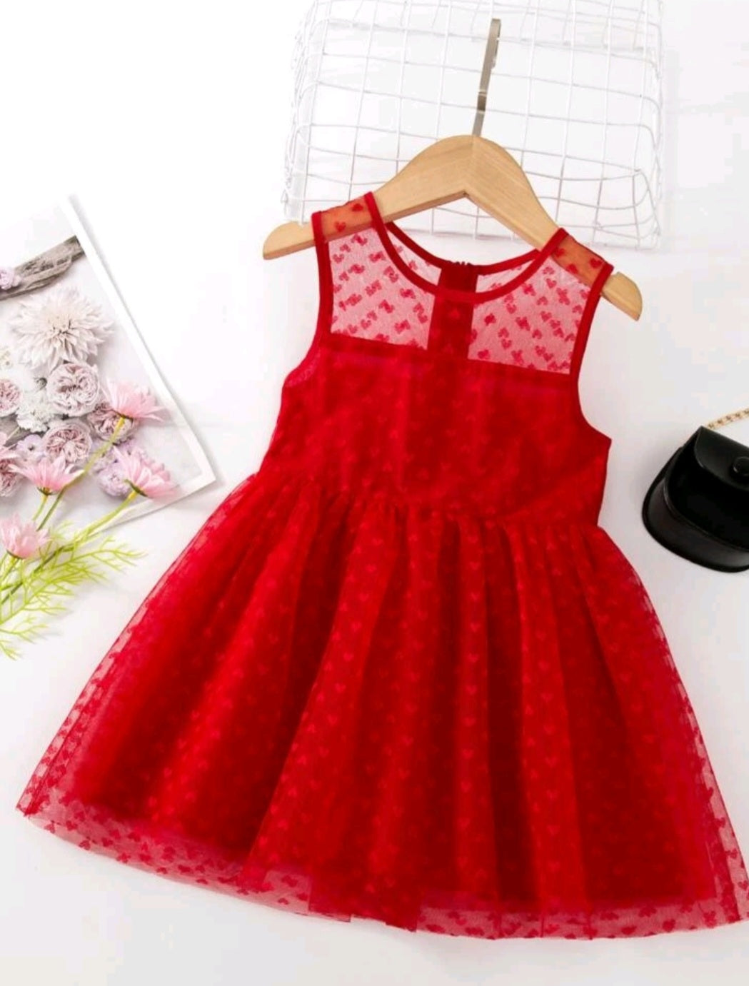 Red Mesh Dress with Heart Detail #100020