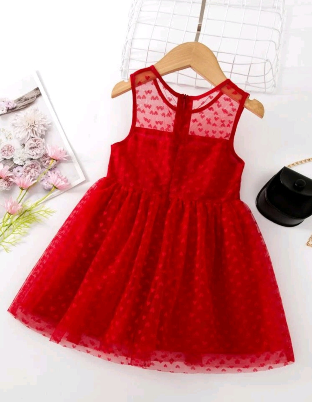 Red Mesh Dress with Heart Detail #100020