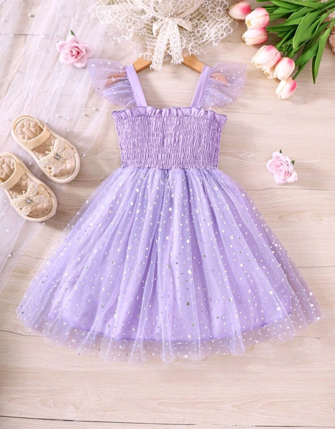 Purple Mesh Dress with Stars #10008