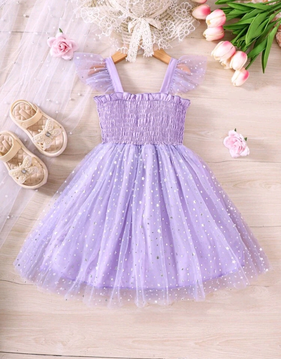 Purple Mesh Dress with Stars #10008