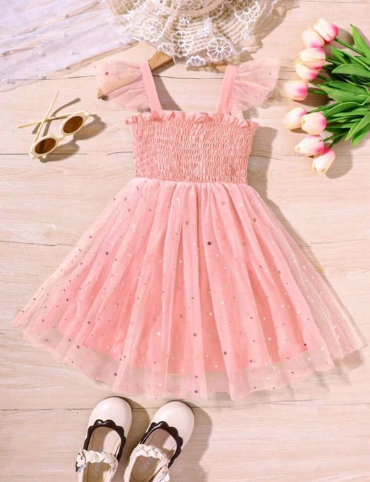 Pink Mesh Dress With Stars #1000770