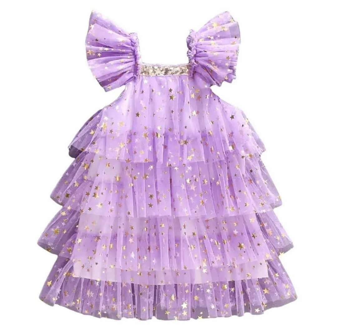 Purple Ruffle Star Tulle Dress #1000250