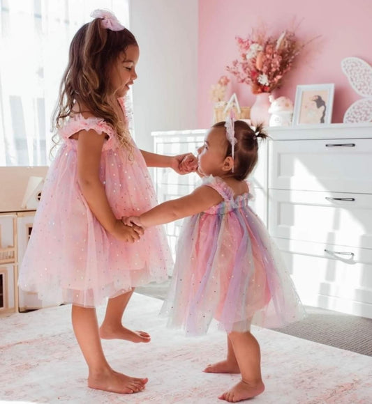 Pink Tulle Dress with Stars and Moons #1000401