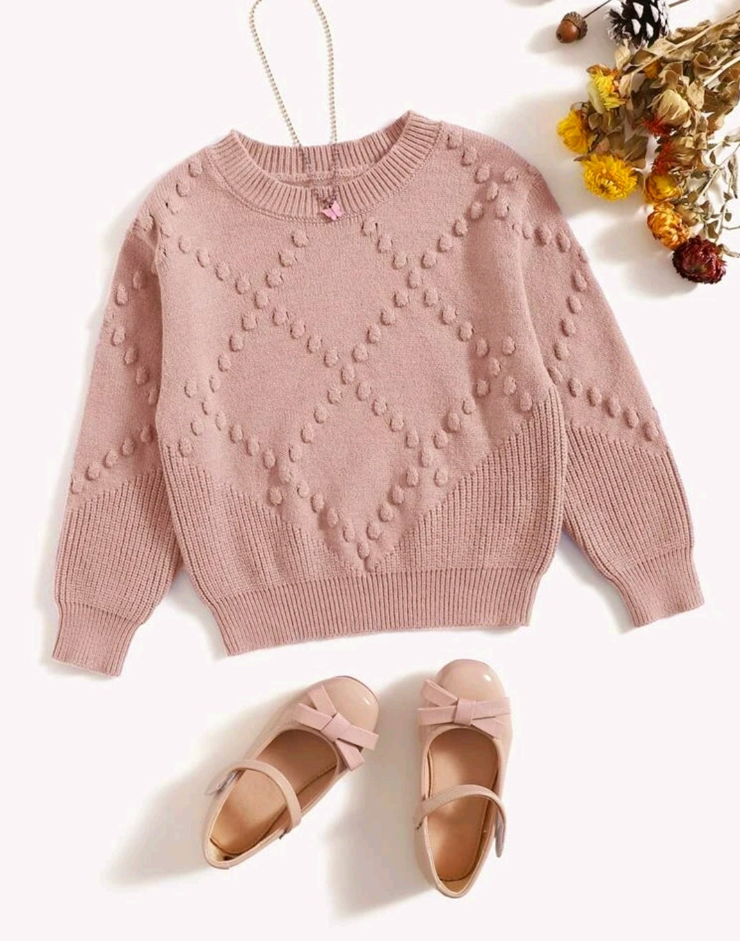 Dusty Pink Popcorn Knit Sweater #1000229