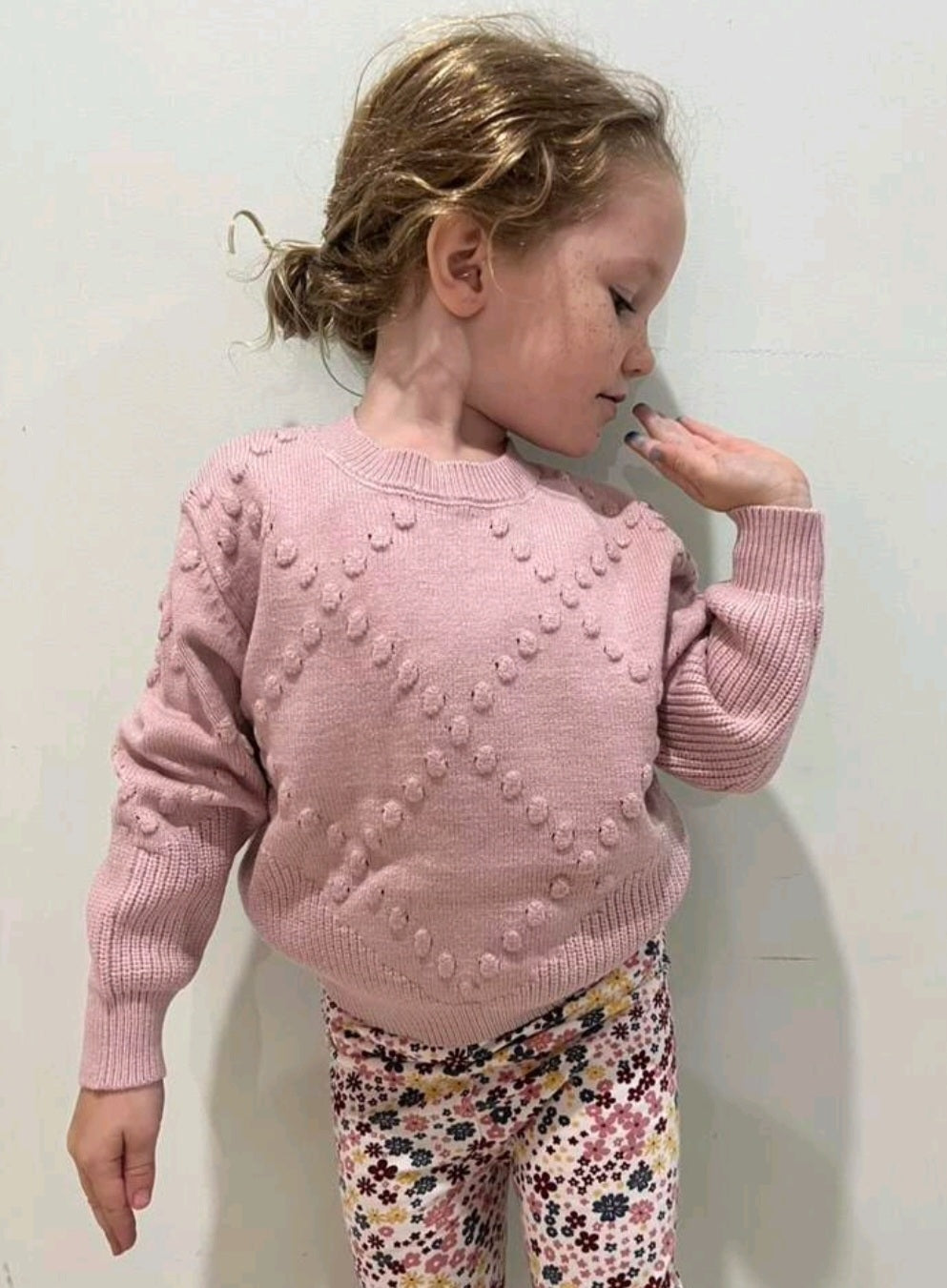 Dusty Pink Popcorn Knit Sweater #1000229