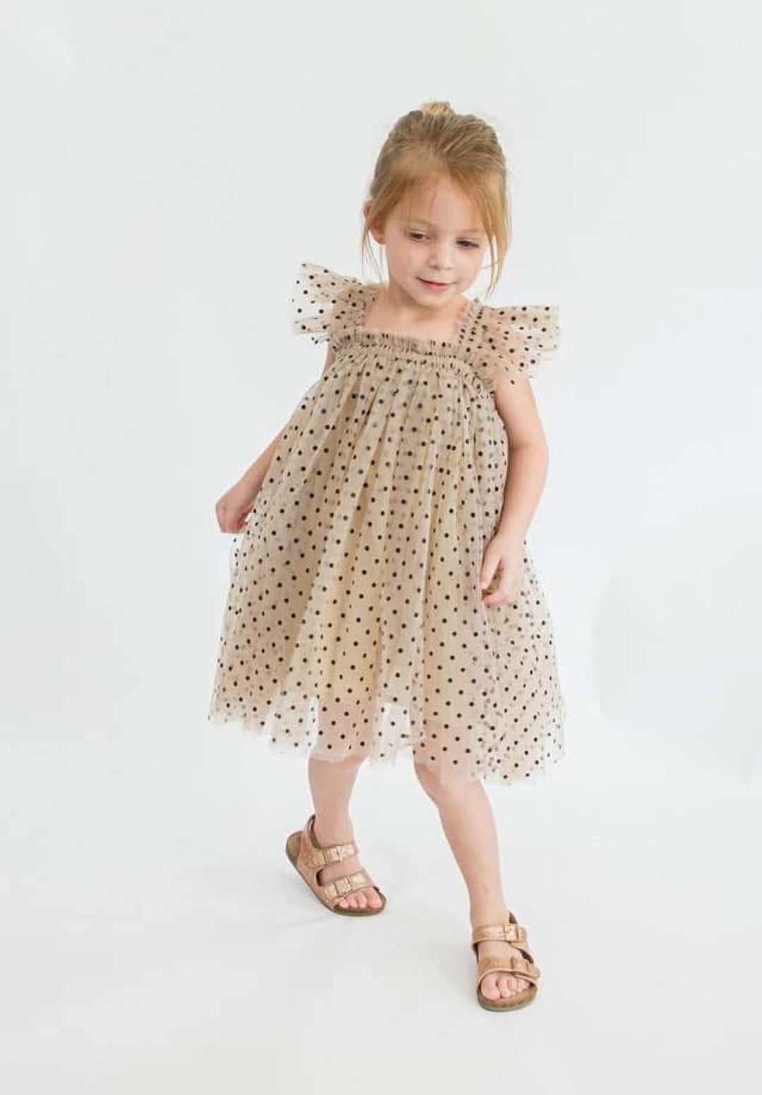 Champagne Polka Lace Butterfly Tulle Dress #1001154