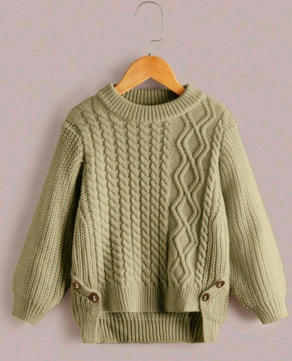 Khaki Cable Knited Crew Neck Sweater,  Gender Neutral #10020015