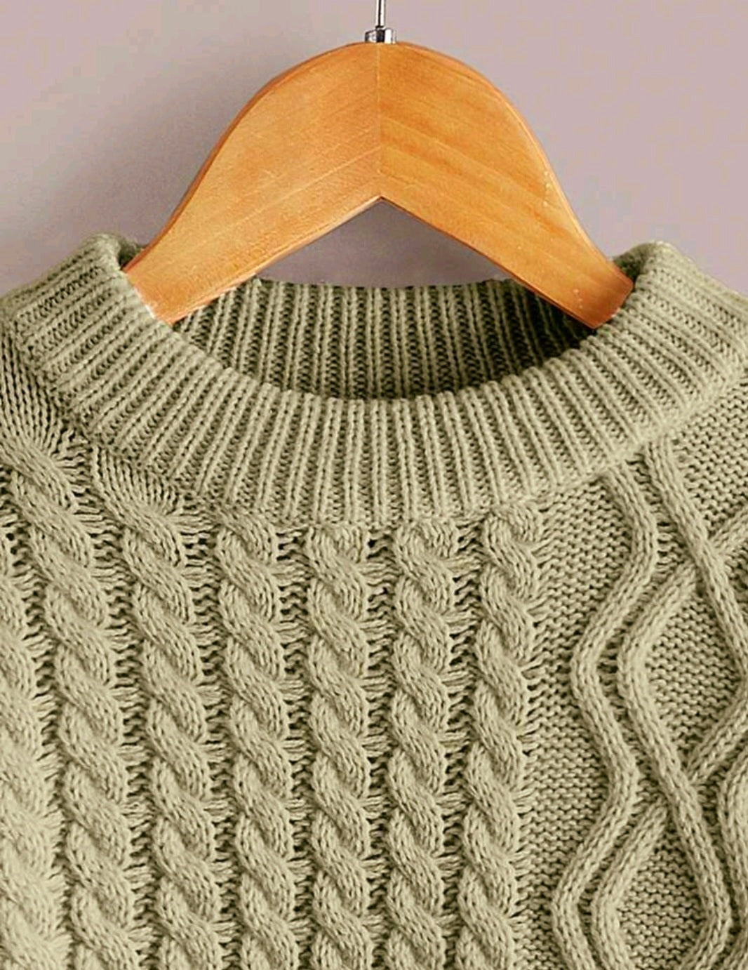 Khaki Cable Knited Crew Neck Sweater,  Gender Neutral #10020015