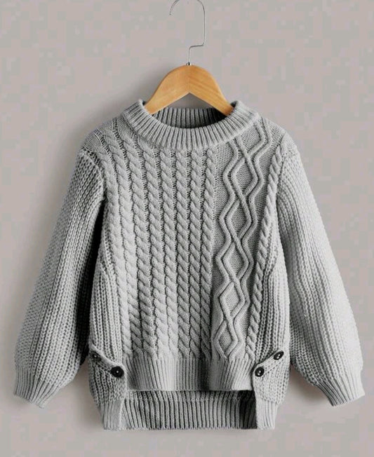 Gray Cable Knited Crew Neck Sweater,&nbsp; Gender Neutral #10020017