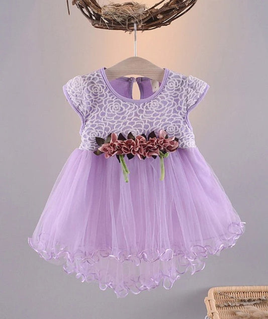 Purple Ruffle Dress with Floral Detail #1001068