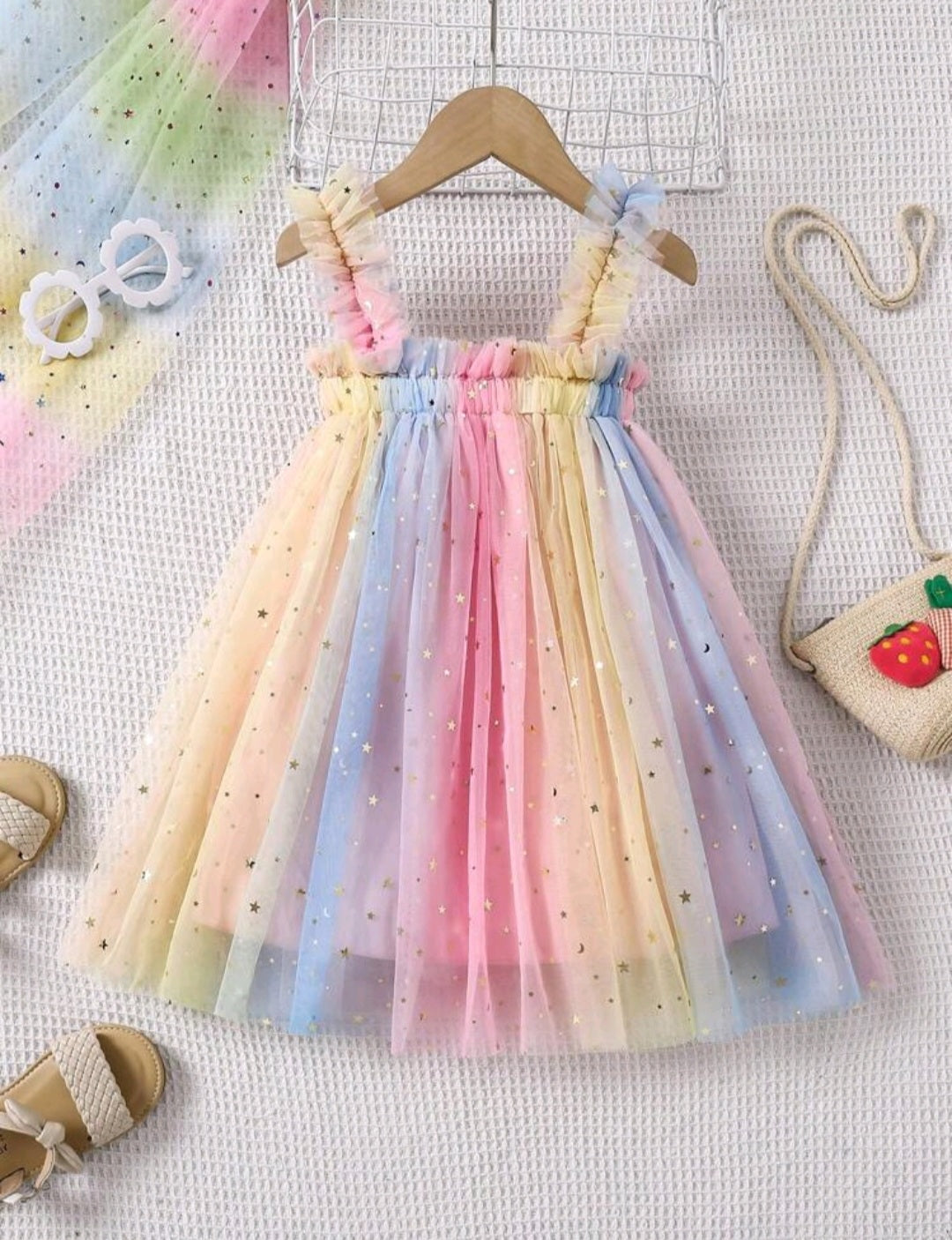 Rainbow Star Tulle Mesh Dress #1001197