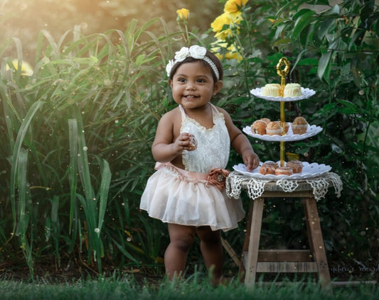 Lace Ruffle Romper with Floral Belt/Headband #1000470