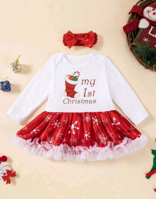 My First Christmas Romper Dress and Headband #1000952