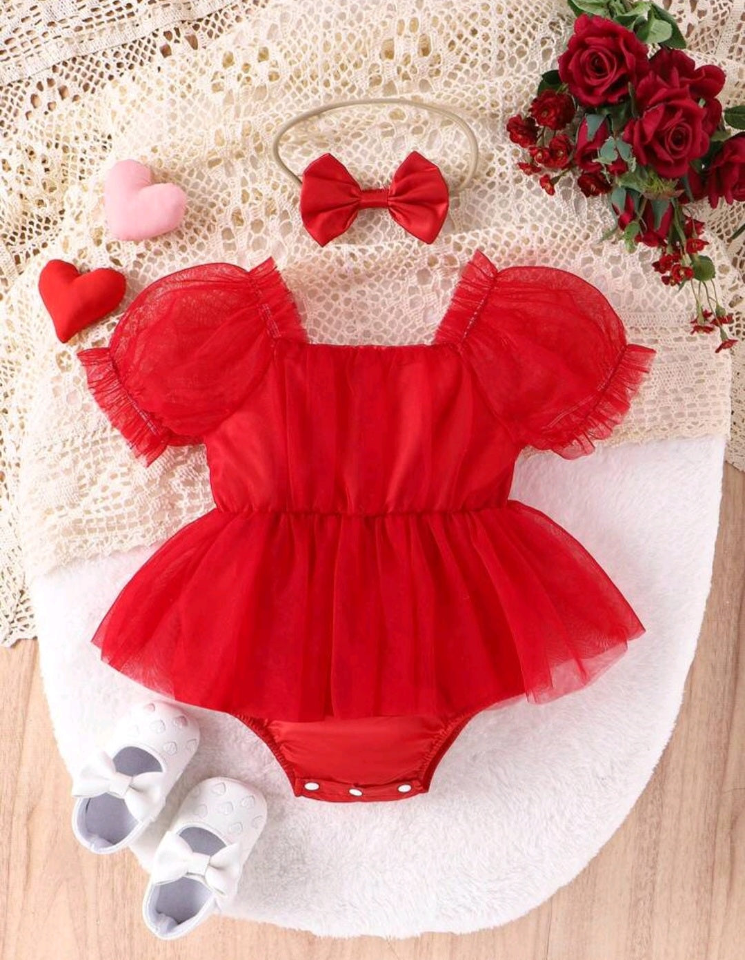 Red Balloon Sleeve Romper and Headband #1000722