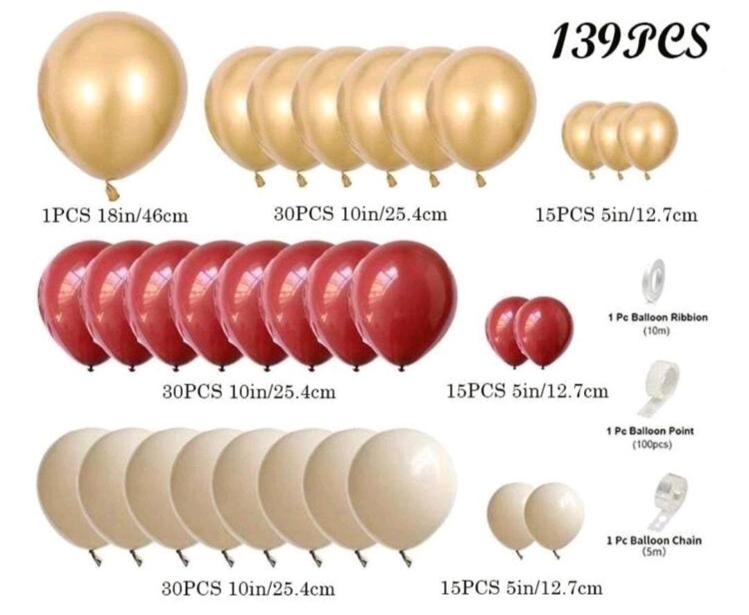 139PCS Maroon and Gold Balloon Set  #500037