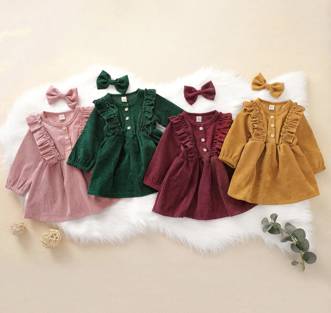 Maroon Corduroy Dress and Hairclip #1001139