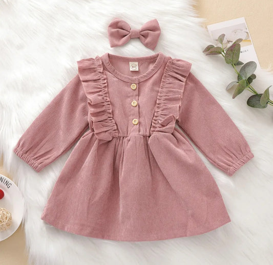 Pink Corduroy Dress and Hairclip #1001142