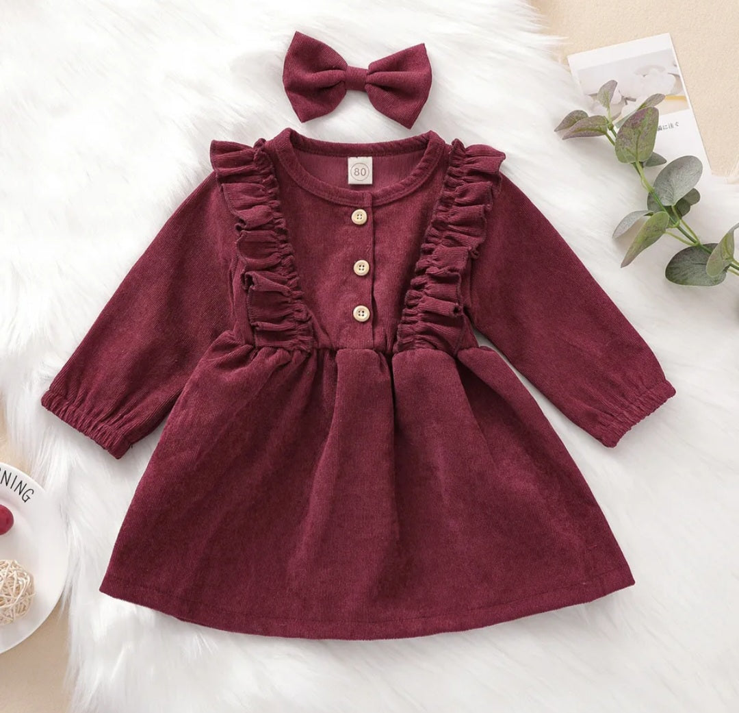 Maroon Corduroy Dress and Hairclip #1001139