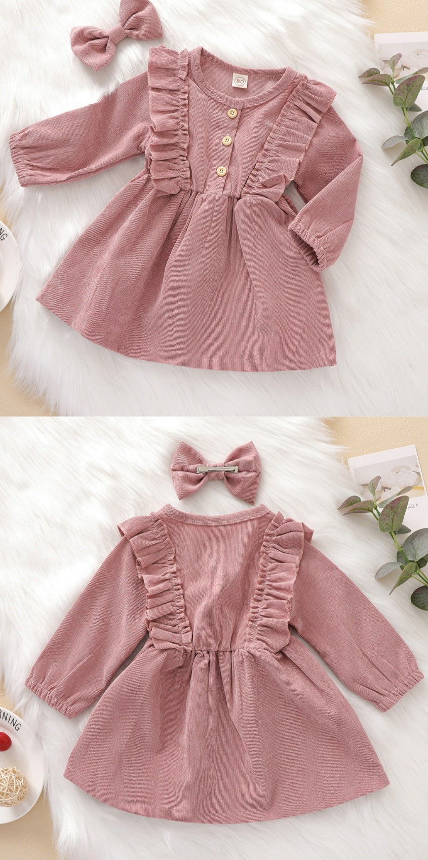 Pink Corduroy Dress and Hairclip #1001142