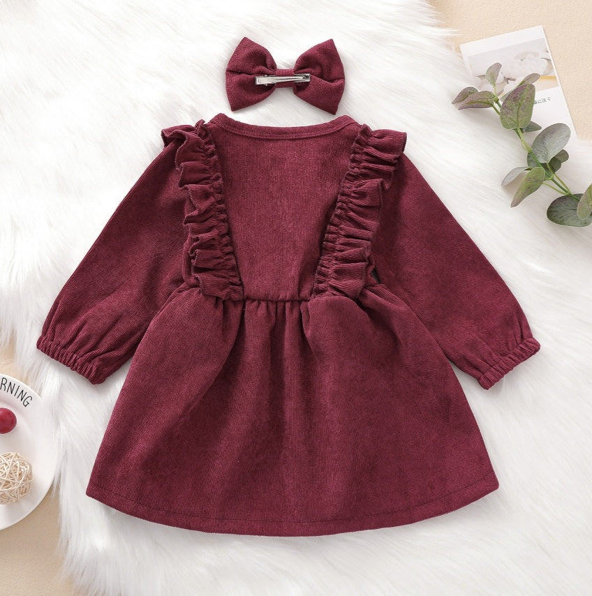 Maroon Corduroy Dress and Hairclip #1001139