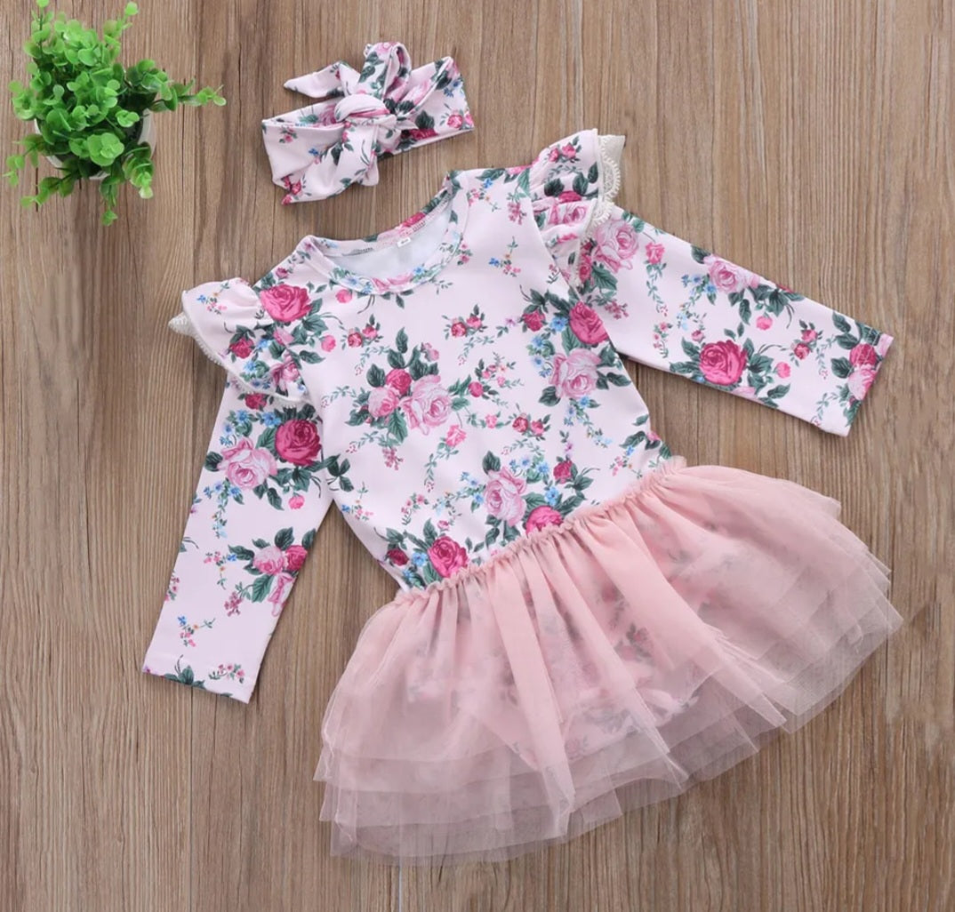 Long Sleeve Floral Dress and Headband #1001143