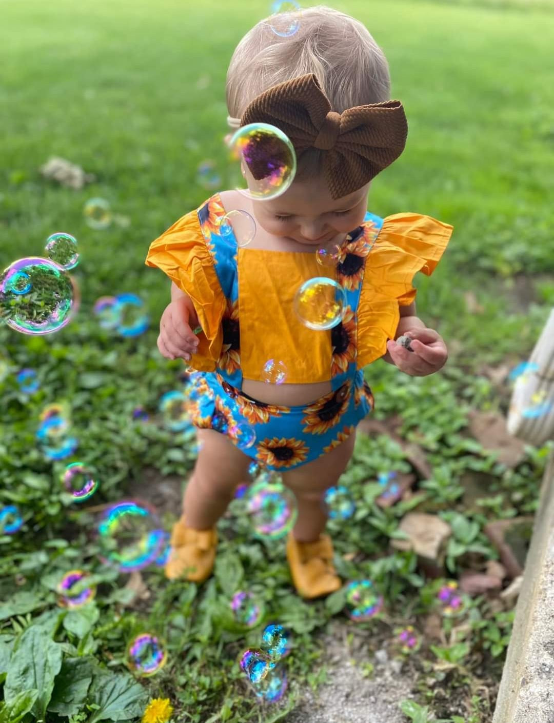 Sunflower Sky Blue Ruffle Romper #1000174