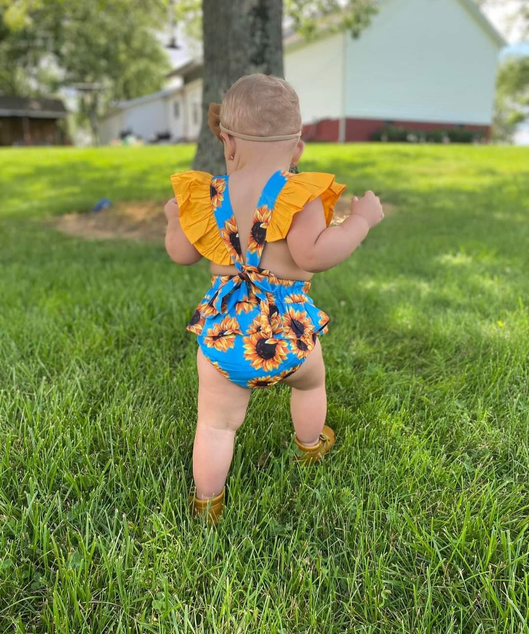 Sunflower Sky Blue Ruffle Romper #1000174