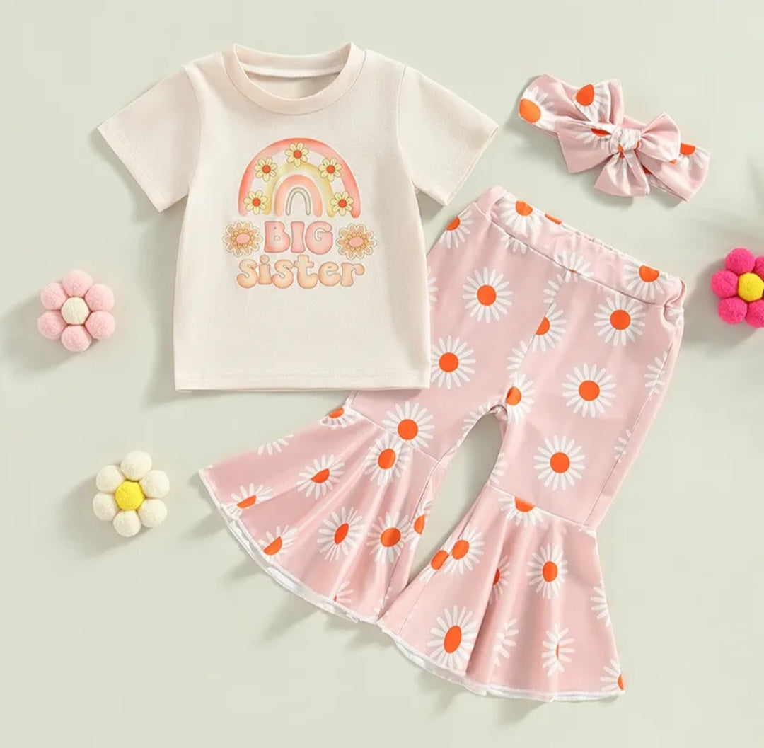 Maternity Announcement or BIG Sister Floral T with  Daisy Bellbottoms and Headband #1001170