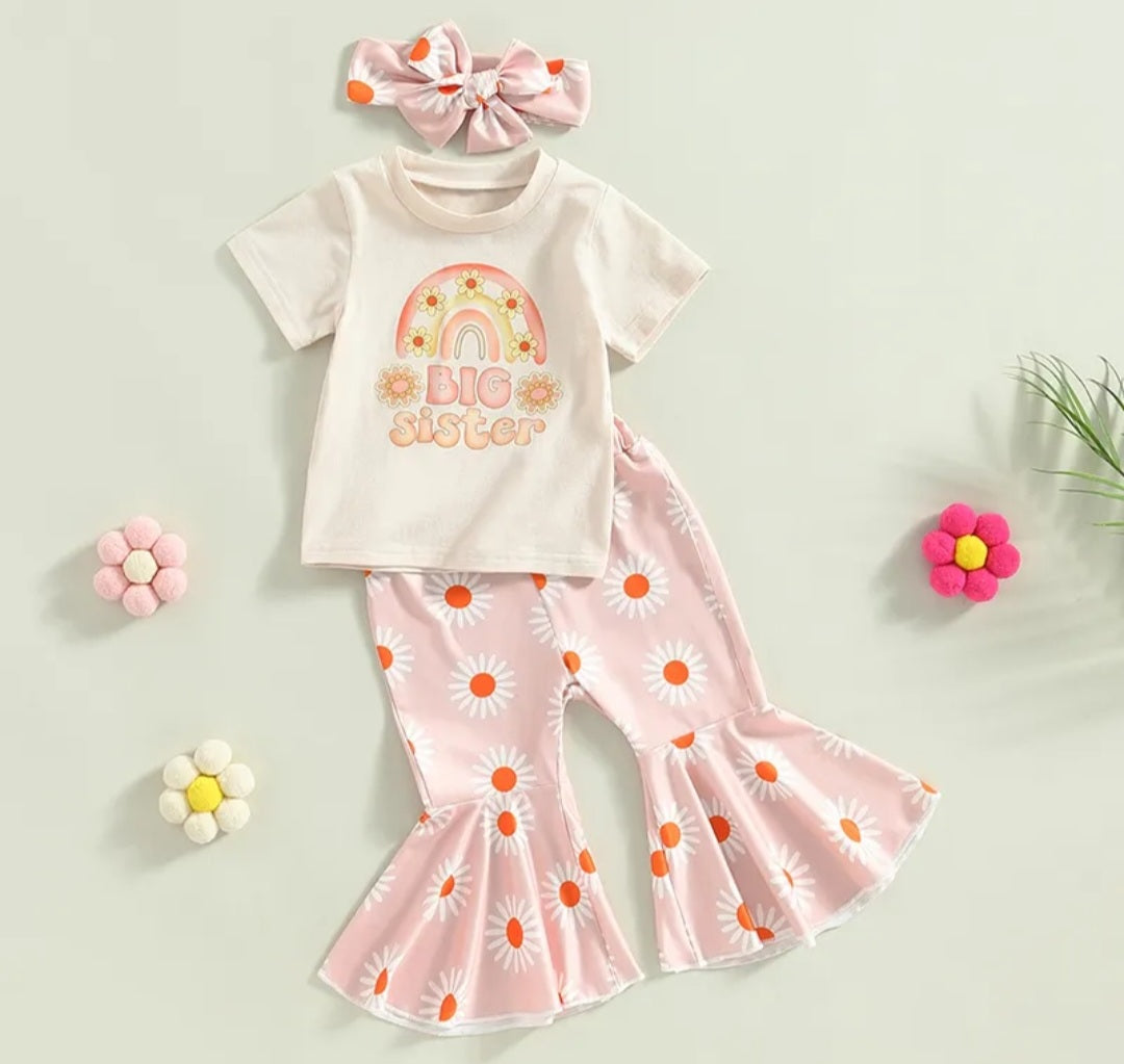 Maternity Announcement or BIG Sister Floral T with  Daisy Bellbottoms and Headband #1001170