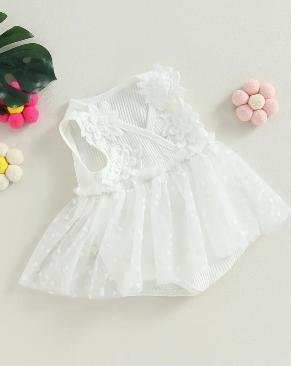 Ribbed White Lace Romper with Romantic Tulle Tutu #1001169