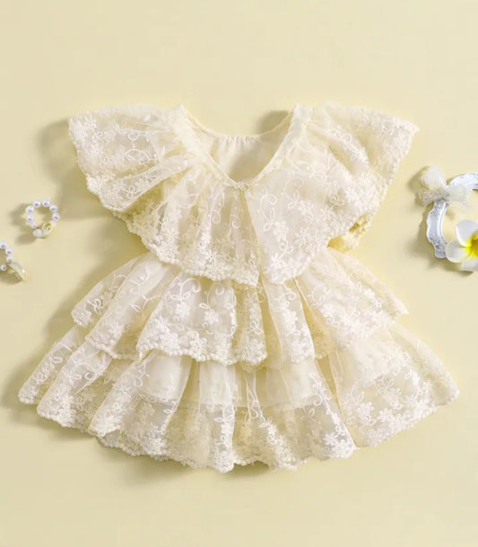 Off White Ruffle Lace  Dress #1001156