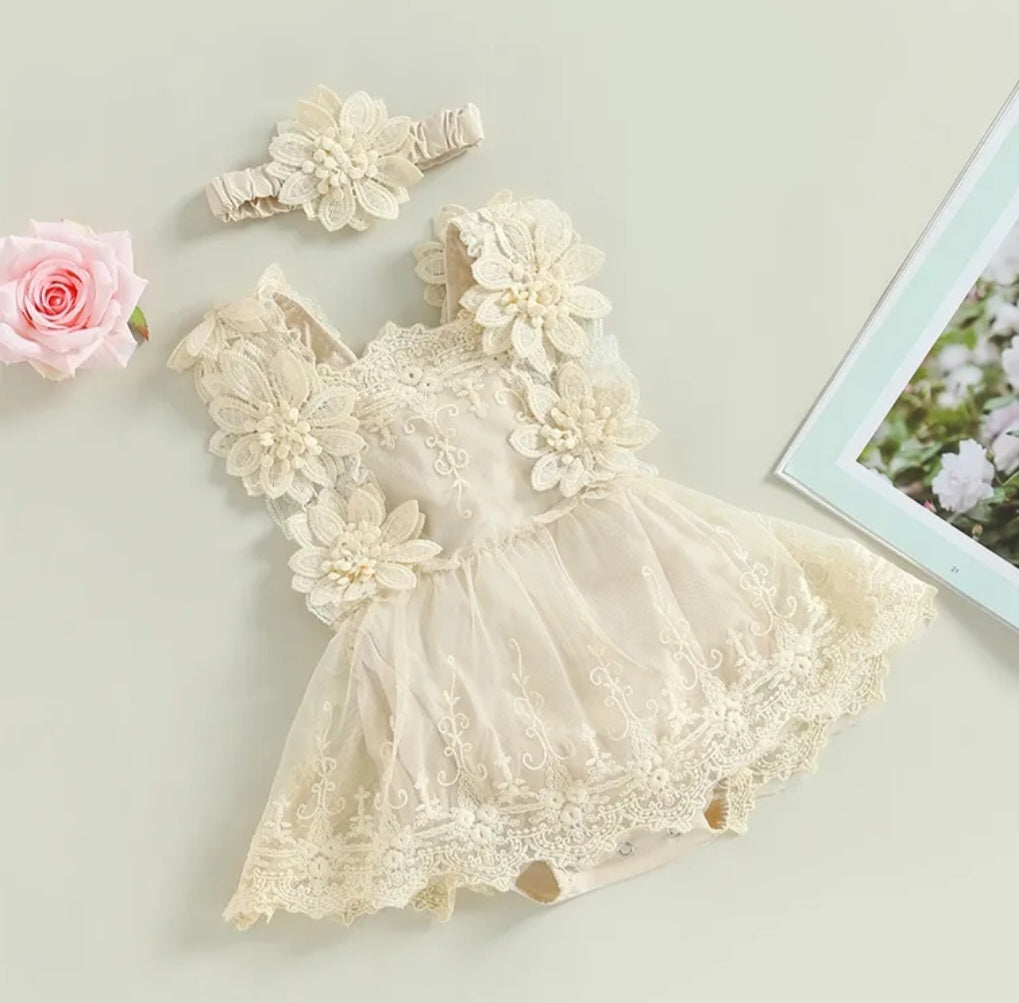 Floral Lace Off White Romper Dress #1001155