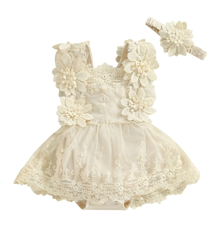 Floral Lace Off White Romper Dress #1001155