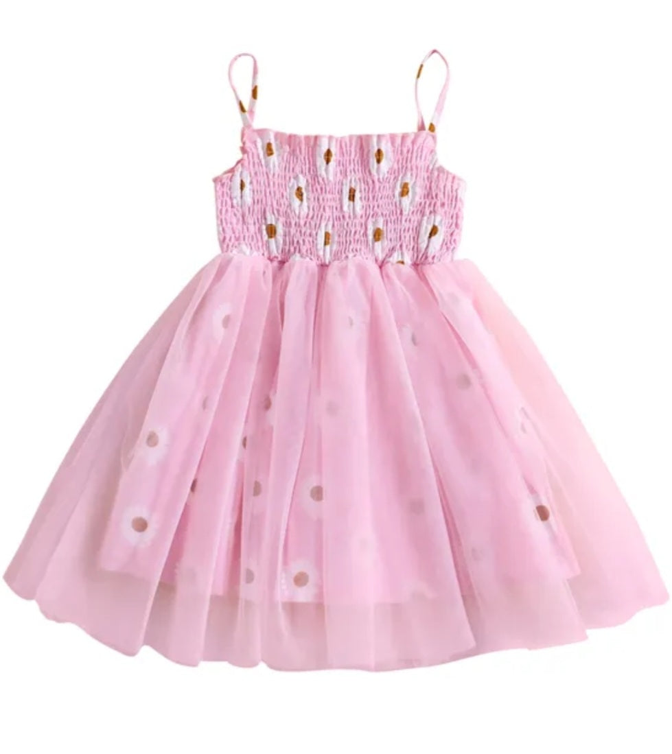 Pink Daisy Strappy Tulle Dress #1001161