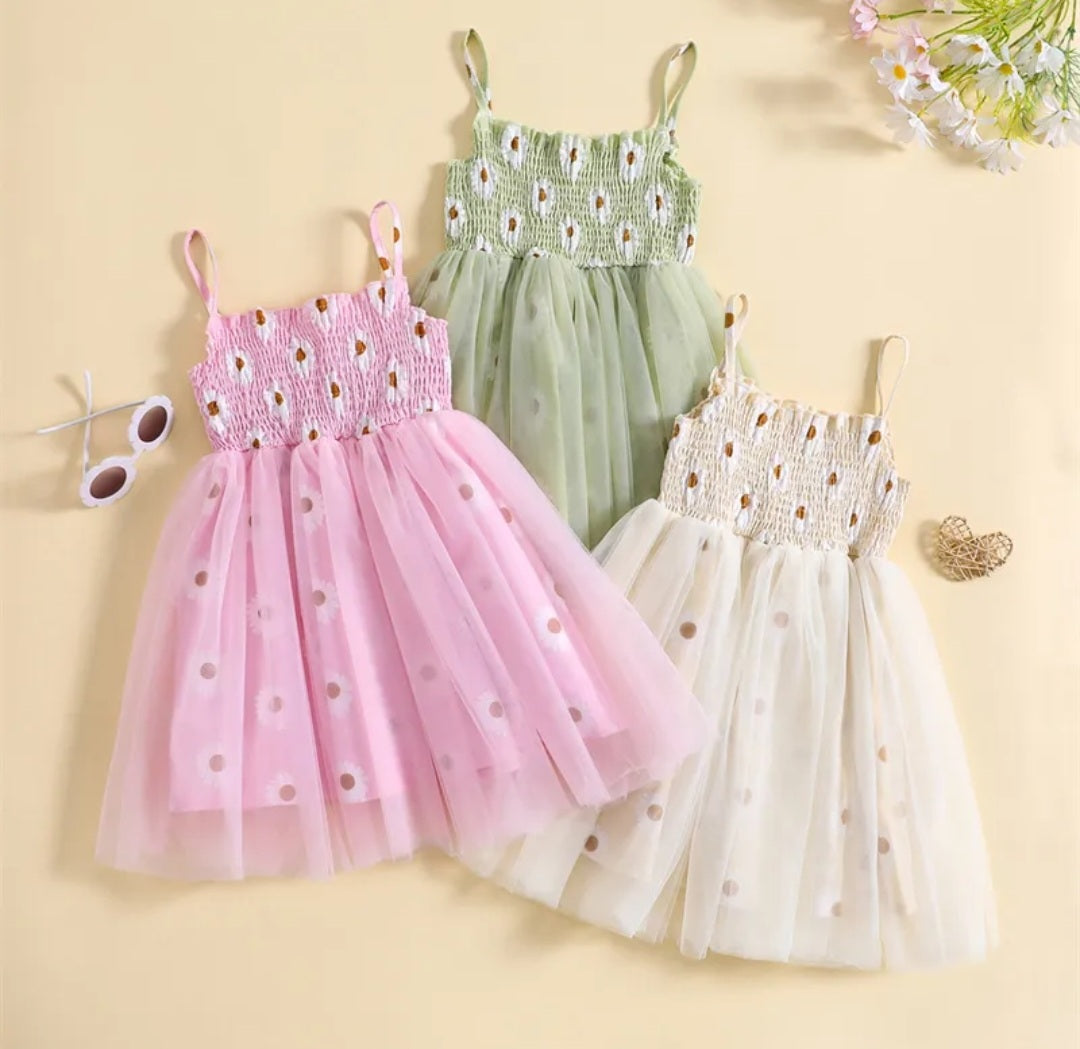 Pink Daisy Strappy Tulle Dress #1001161