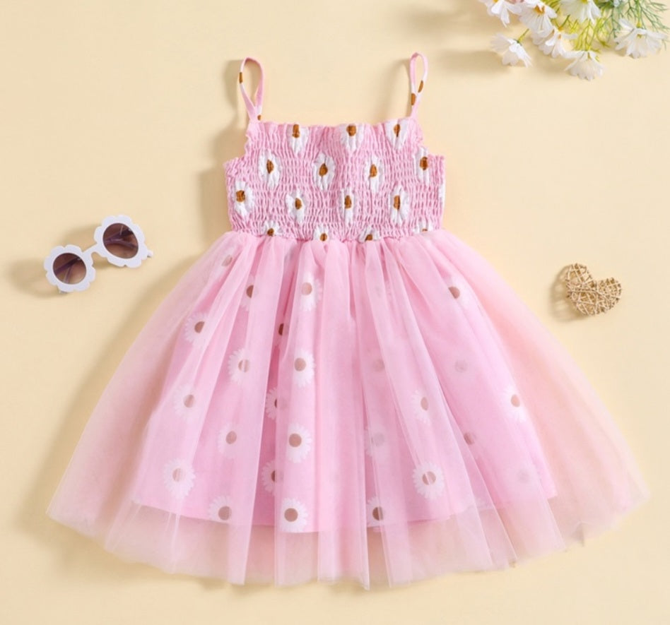 Pink Daisy Strappy Tulle Dress #1001161