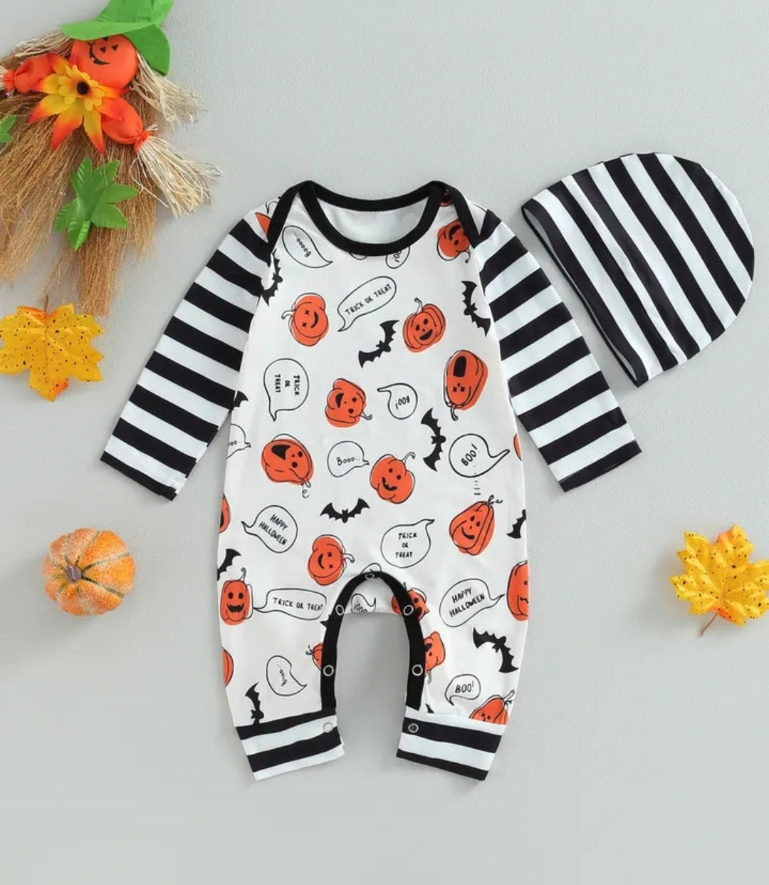 Trick Or Treat Pumpkin Romper and Beanie (Gender Neutral) #1001196