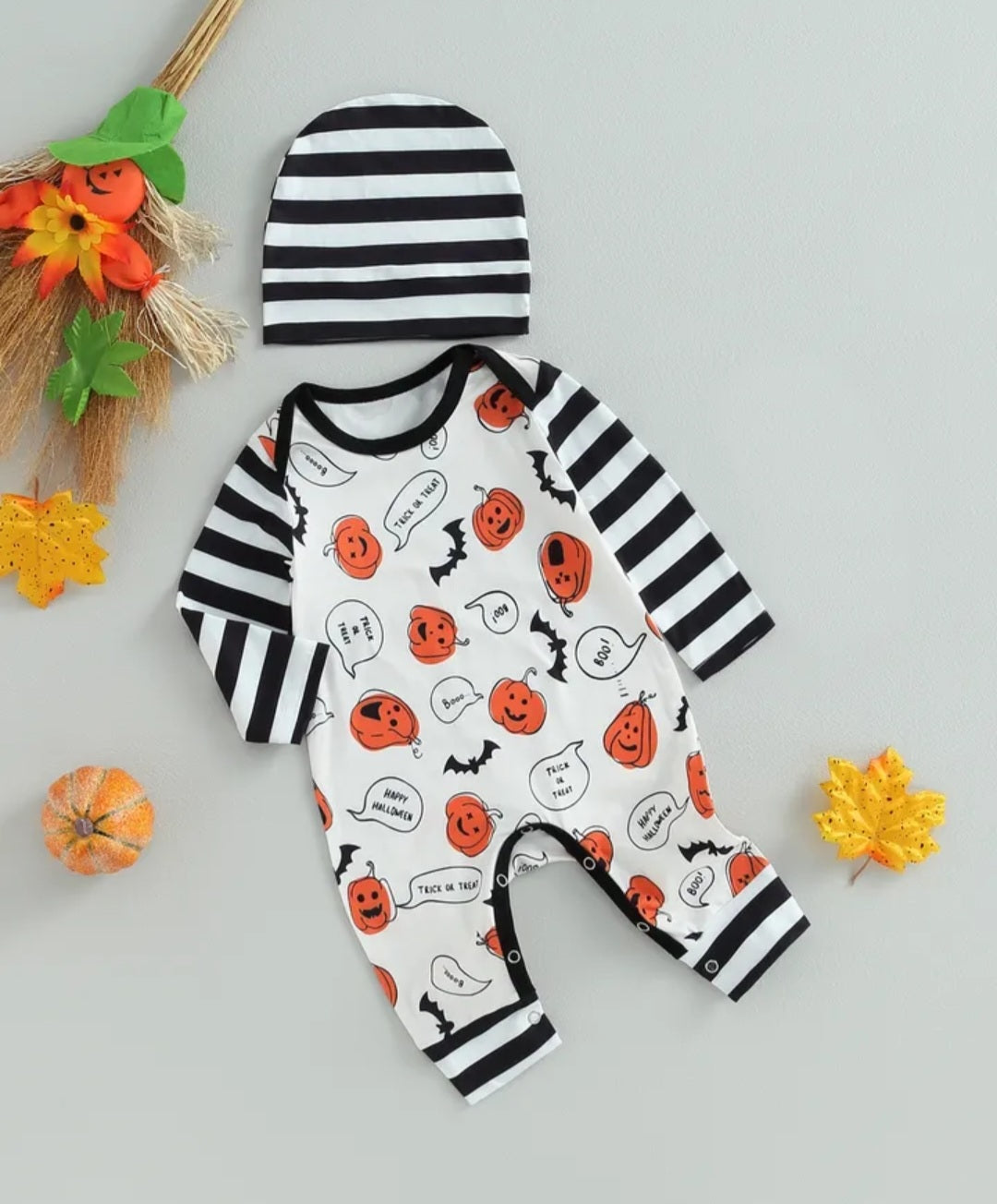 Trick Or Treat Pumpkin Romper and Beanie (Gender Neutral) #1001196