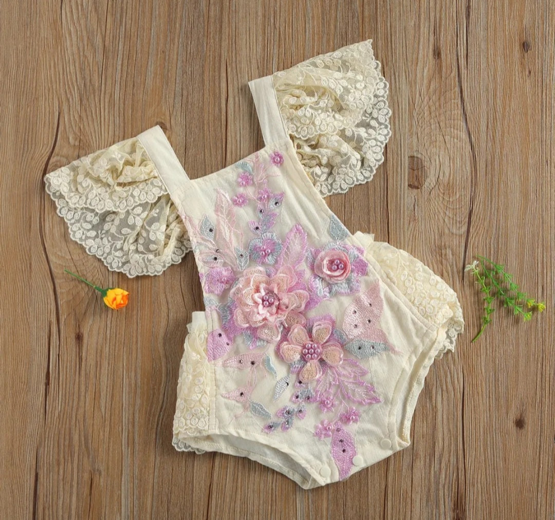 Purple Floral Embroidered Lace Romper #1001158