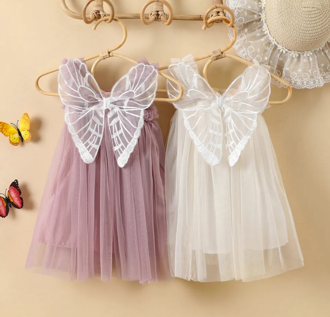 Cream Lace Butterfly Tulle Dress #1001151