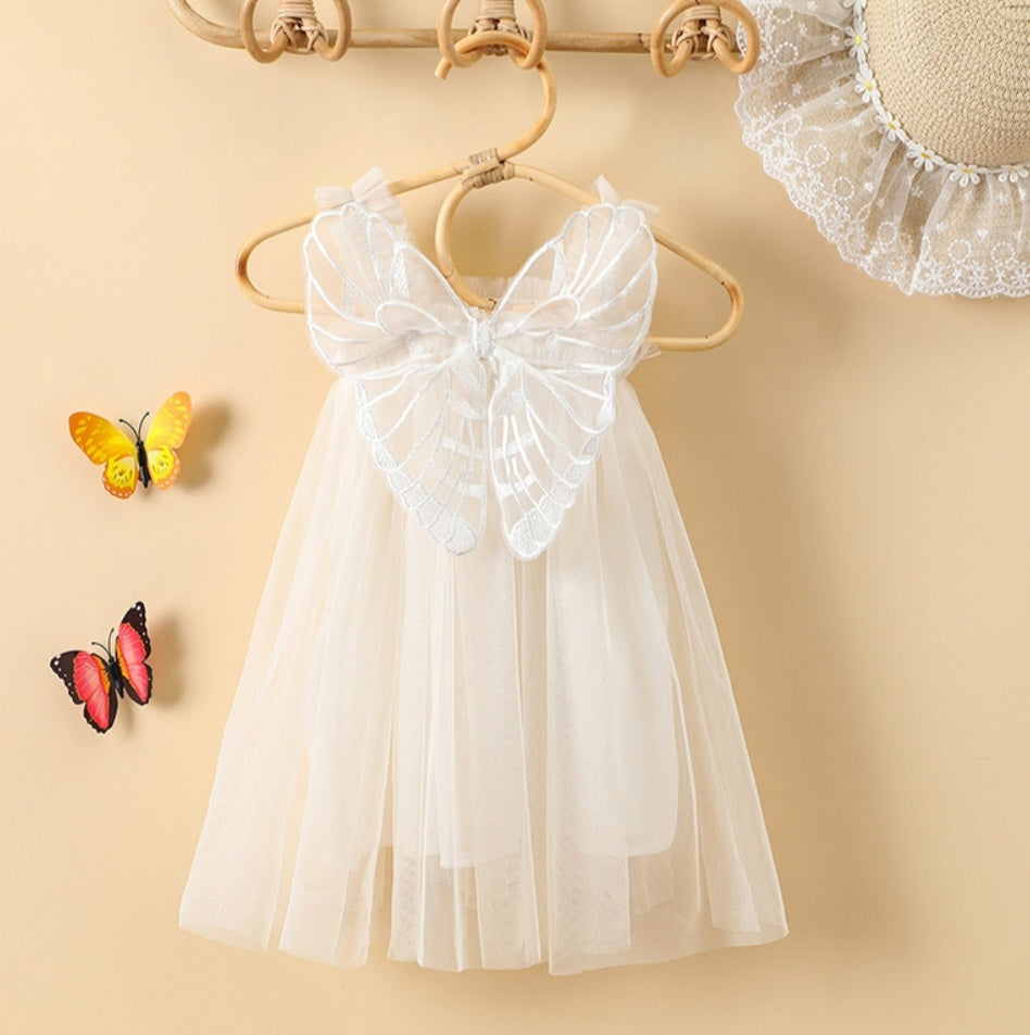 Cream Lace Butterfly Tulle Dress #1001151